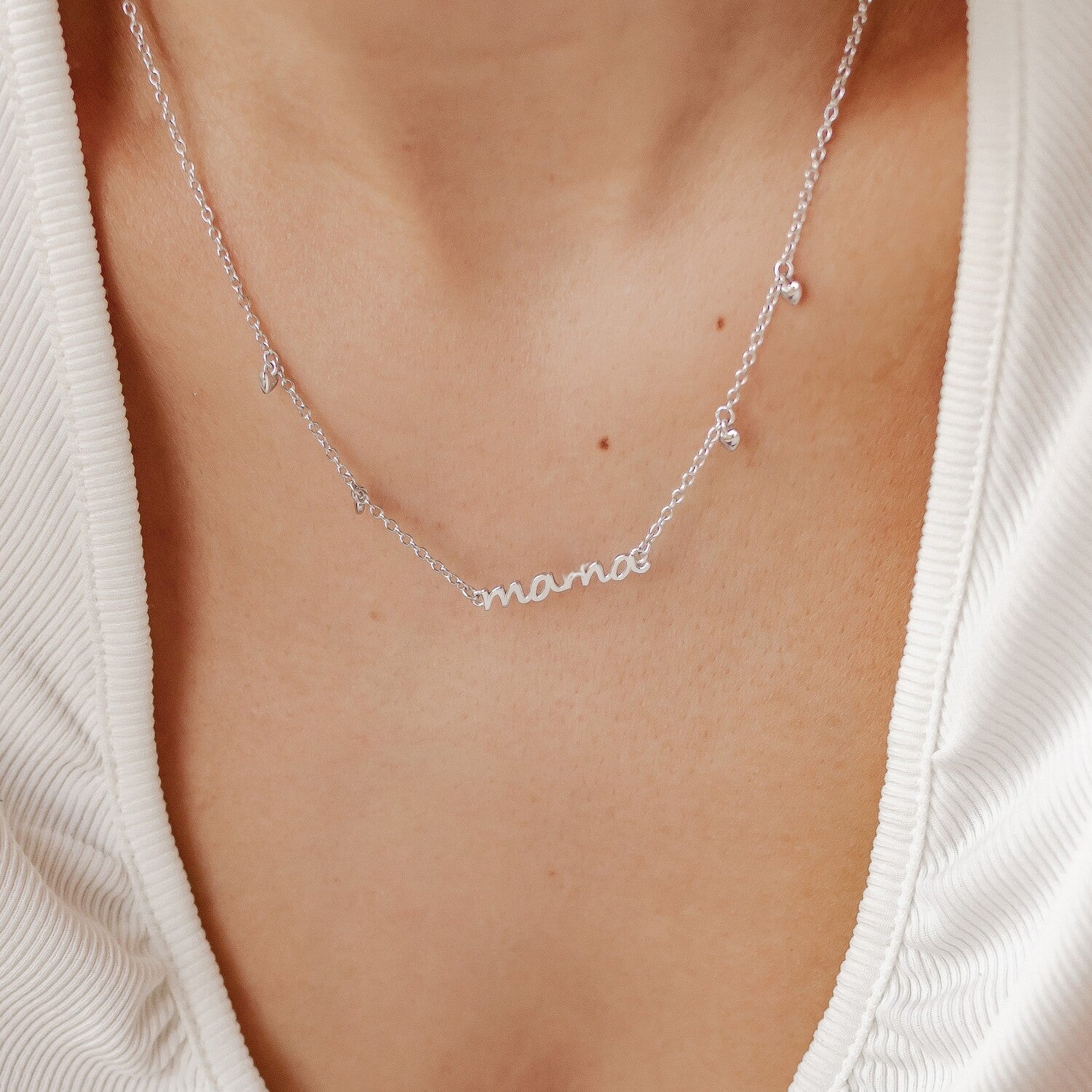 Collar Charms Corazones Mama Plata de Ley 925